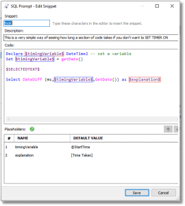Creating a SQL Code Snippet in SQL Prompt and SSMS | Redgate