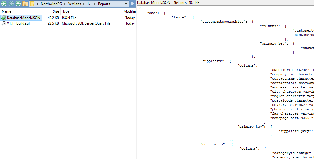 JSON model of the schema of a PostgreSQL database