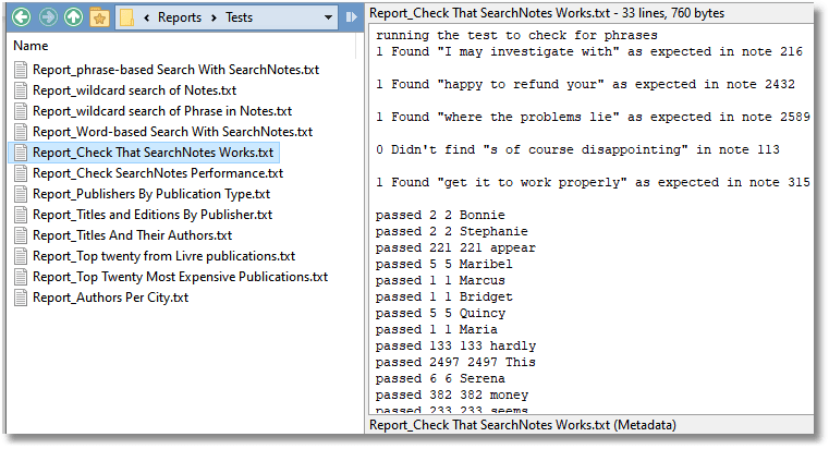 Test results for a Search function