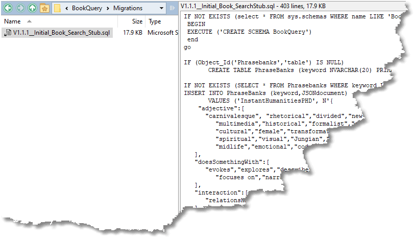 Flyway migration script to create a stub object for a production- feature