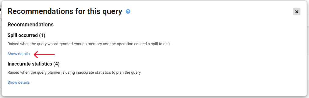 Viewing details of query recommendations