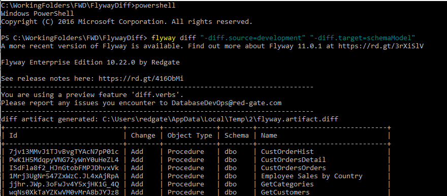 Using the new Flyway Diff commands | Redgate
