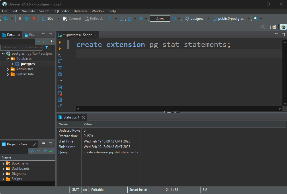 create pg_stat_statements extension in the database
